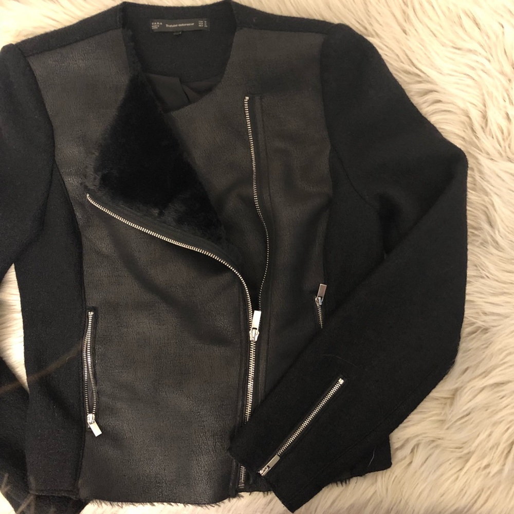 Zara Faux fur lined black jacket